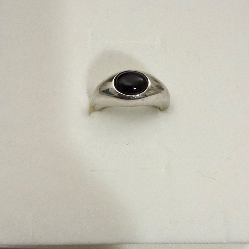 Sleek Silver Ring with Black Accent